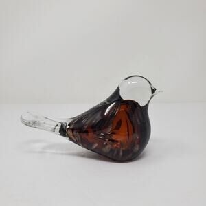Art Glass Fleck Amber Sparrow Bird Glass Paperweight Figurine Unmarked 7" Long
